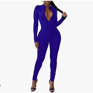 Pretty Garden Blue Bodycon Long Sl Jumpsuit